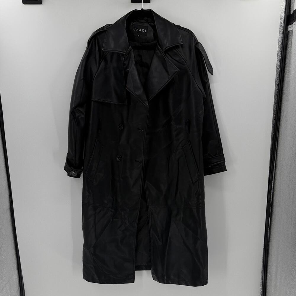Shaci Women's Faux Leather Trench Coat - Black - Small - New with defects